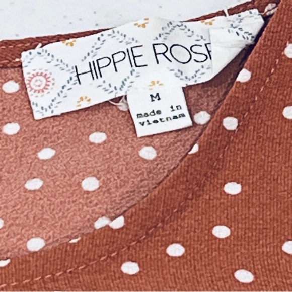 Hippie Rose medium Polka Dot Top Blouse Terracotta Rust Orange White Ruffle Hem - Picture 4 of 5